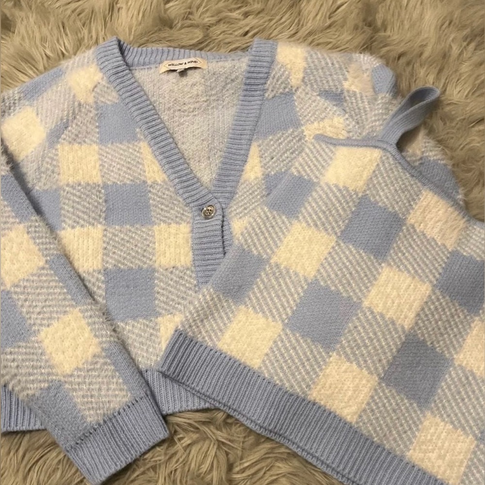 Blue Fuzzy Cropped Cardigan + Tank Top Set